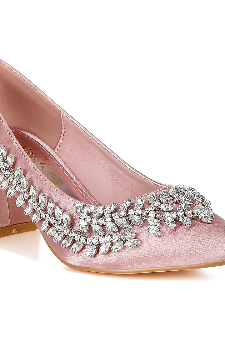 Pink Satin Diamante Brooch Embellished Pumps by London Rag at Pernia's Pop Up Shop