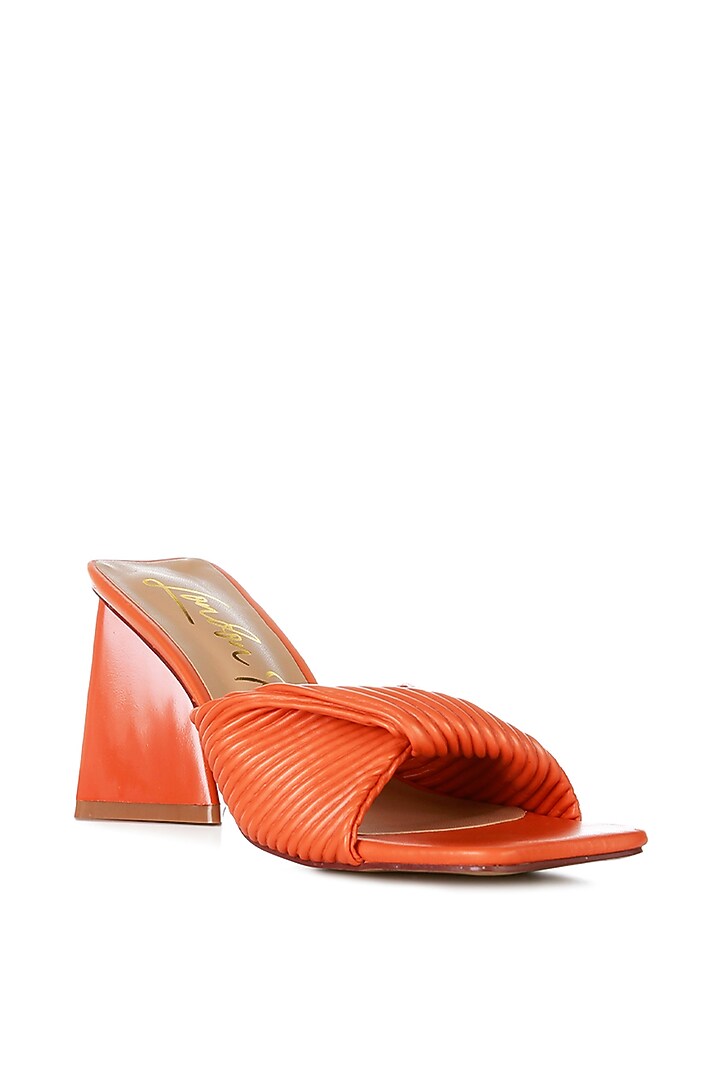 Orange Synthetic Pleated Strap Block Heels by London Rag at Pernia's Pop Up Shop