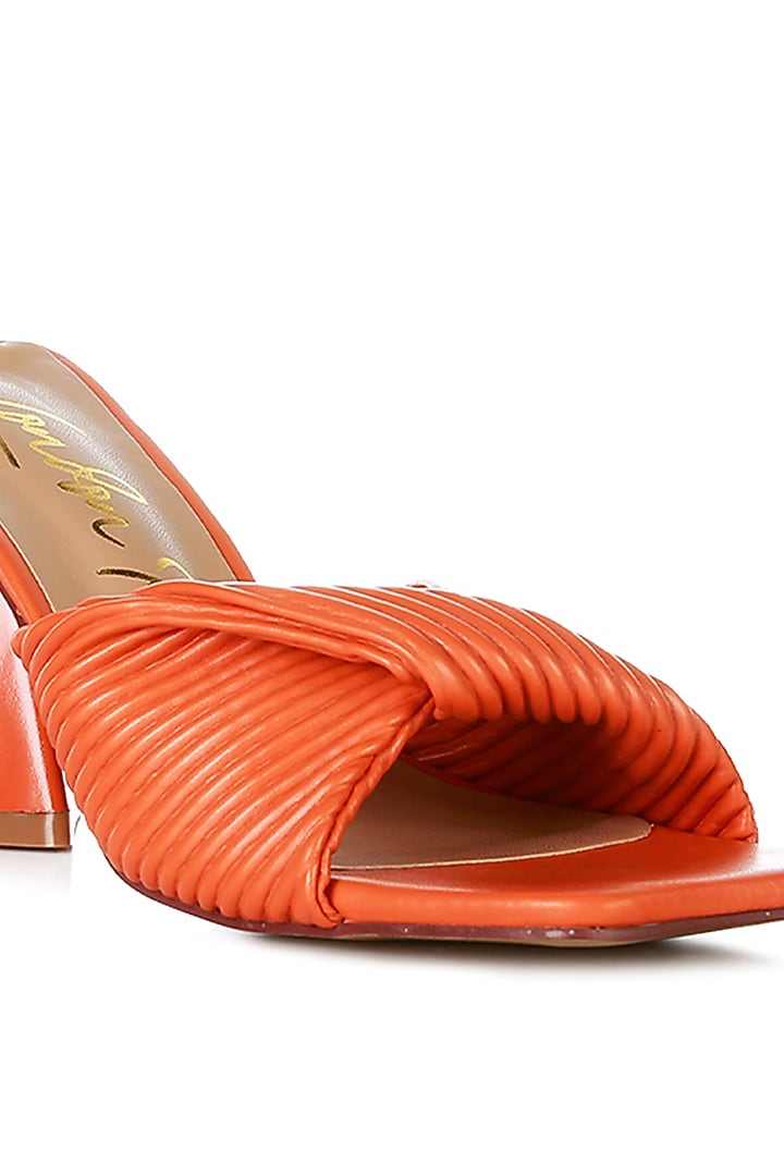 Orange Synthetic Pleated Strap Block Heels by London Rag at Pernia's Pop Up Shop