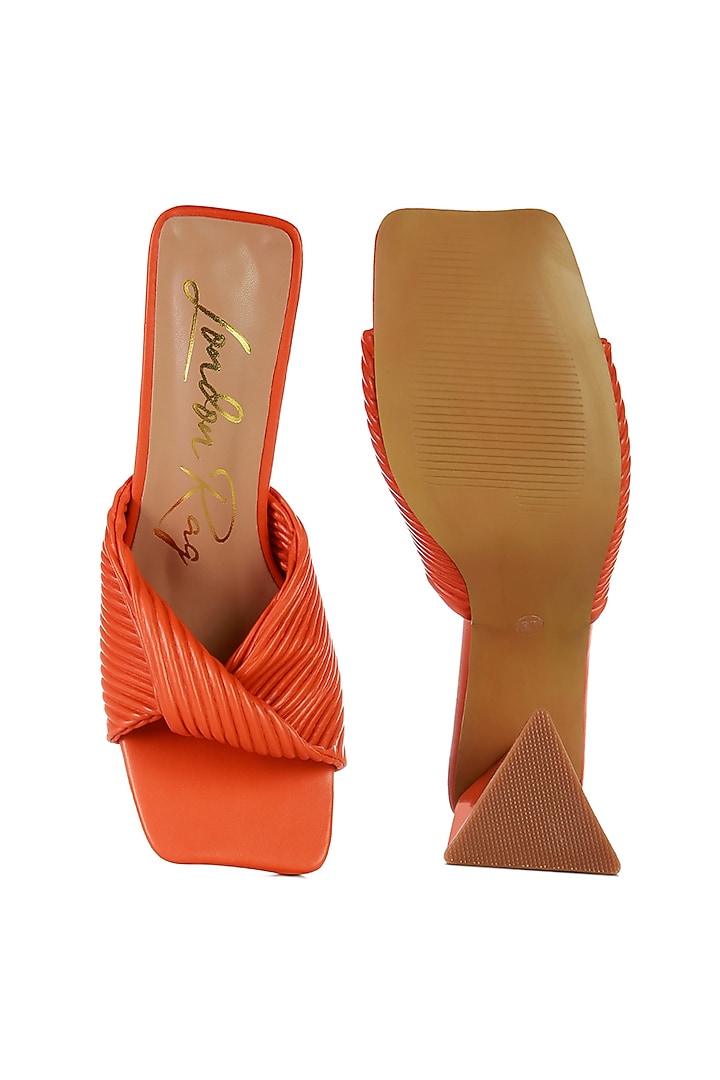 Orange Synthetic Pleated Strap Block Heels by London Rag at Pernia's Pop Up Shop