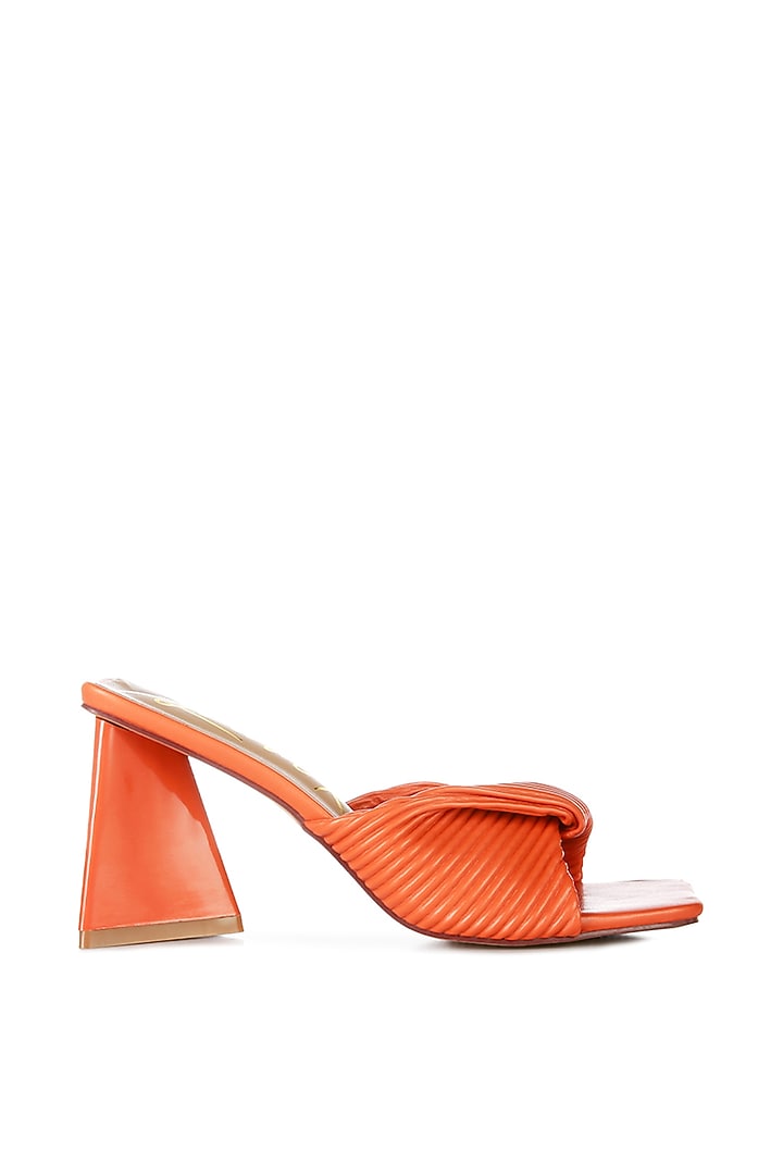 Orange Synthetic Pleated Strap Block Heels by London Rag at Pernia's Pop Up Shop