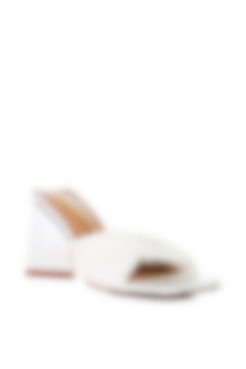 White Synthetic Pleated Strap Block Heels by London Rag at Pernia's Pop Up Shop
