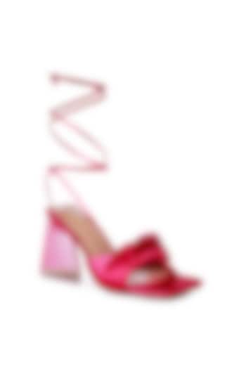 Pink PU & Satin Knotted Strap Block Heels by London Rag at Pernia's Pop Up Shop