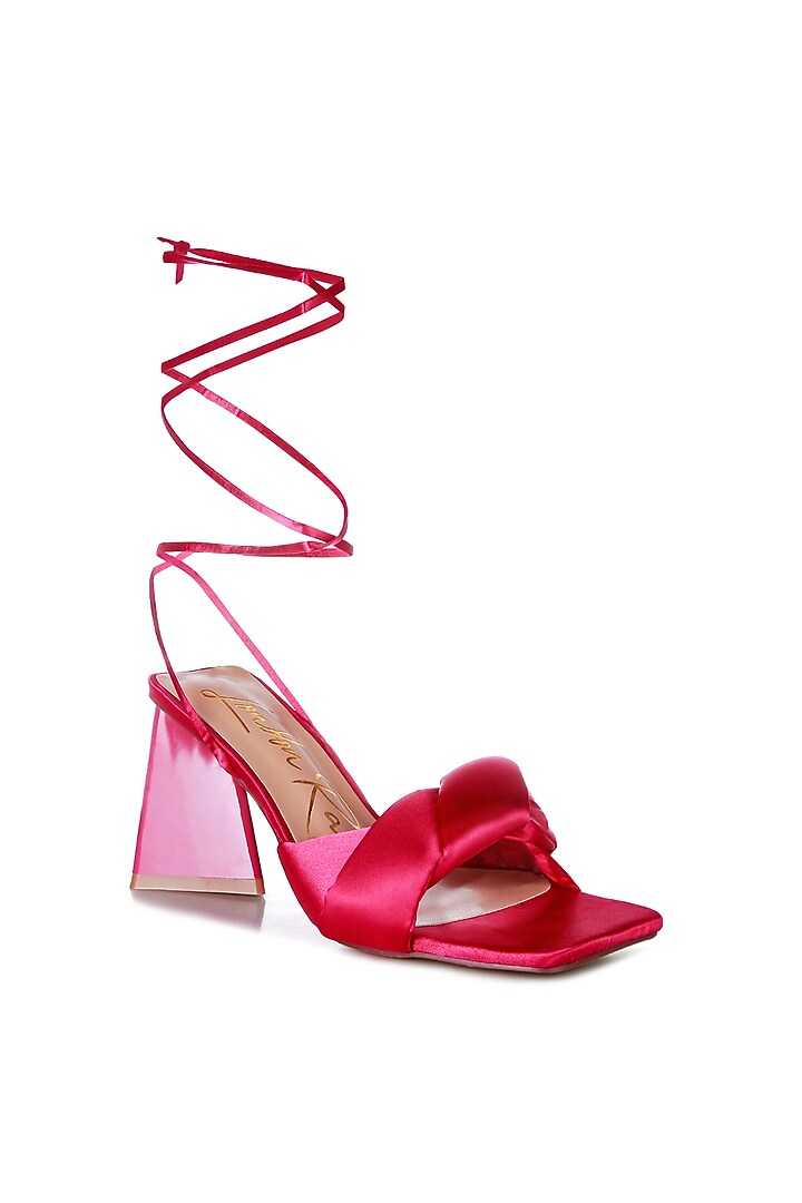 Pink PU & Satin Knotted Strap Block Heels by London Rag at Pernia's Pop Up Shop
