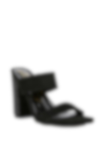 Black Microfiber Diamante Embellished Block Heels by London Rag at Pernia's Pop Up Shop