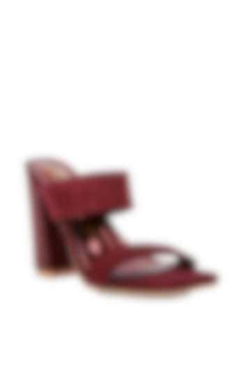 Maroon Microfiber Diamante Embellished Block Heels by London Rag at Pernia's Pop Up Shop