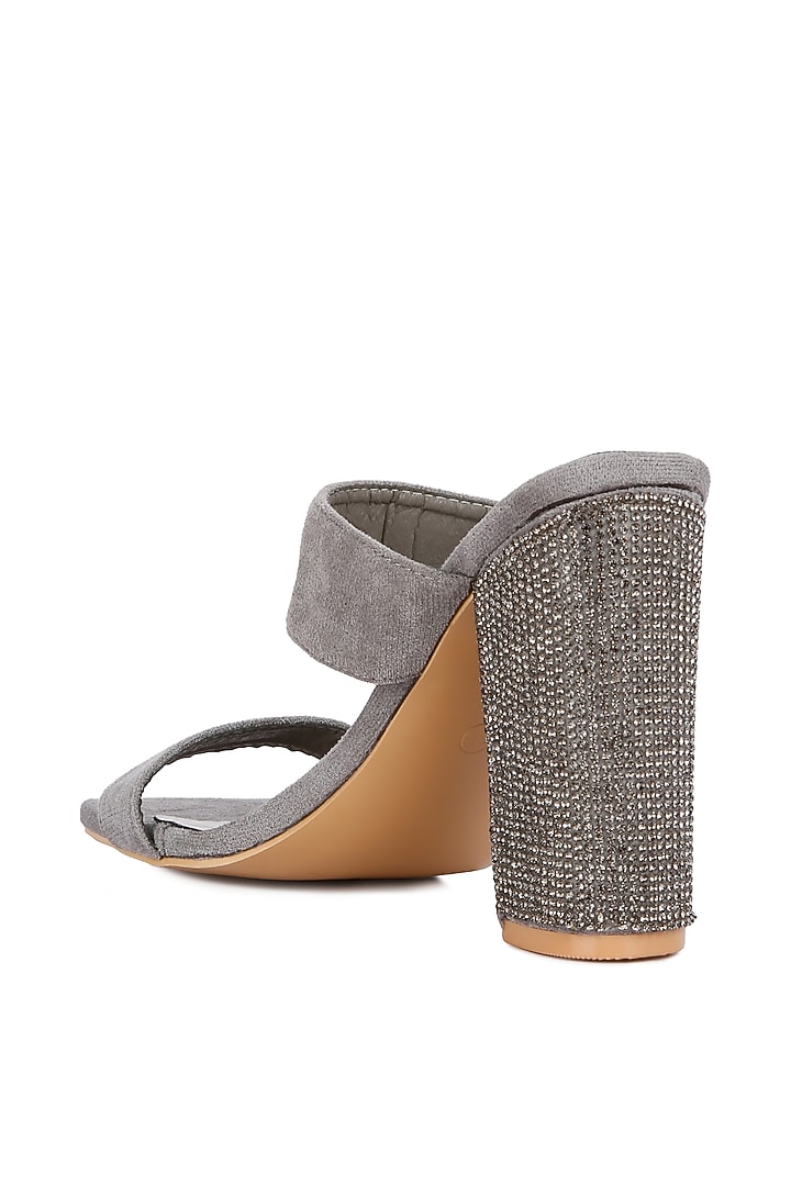 Grey Microfiber Diamante Embellished Block Heels by London Rag at Pernia's Pop Up Shop