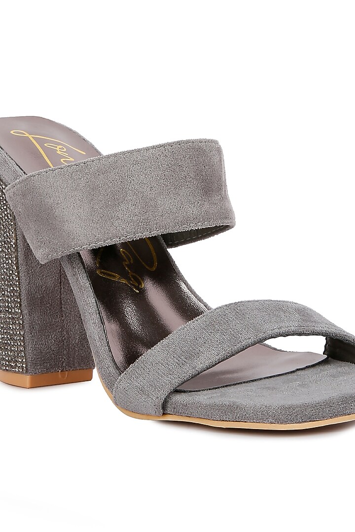 Grey Microfiber Diamante Embellished Block Heels by London Rag at Pernia's Pop Up Shop