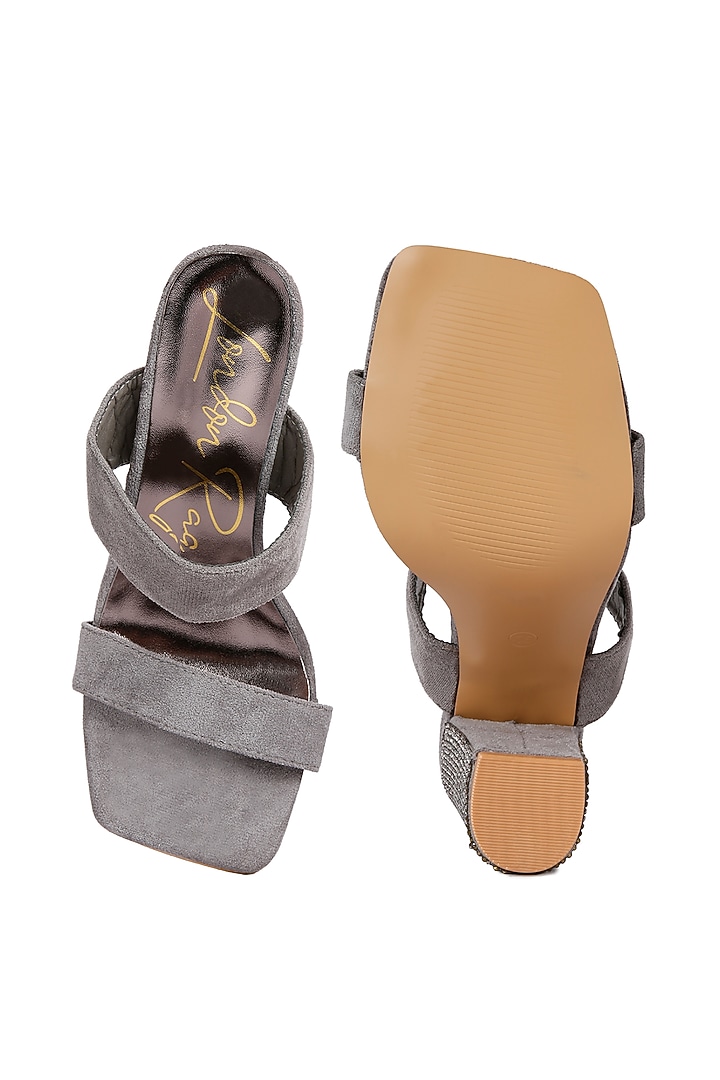 Grey Microfiber Diamante Embellished Block Heels by London Rag at Pernia's Pop Up Shop