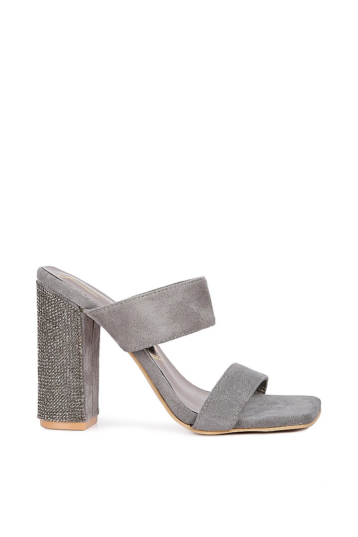 Grey Microfiber Diamante Embellished Block Heels by London Rag at Pernia's Pop Up Shop