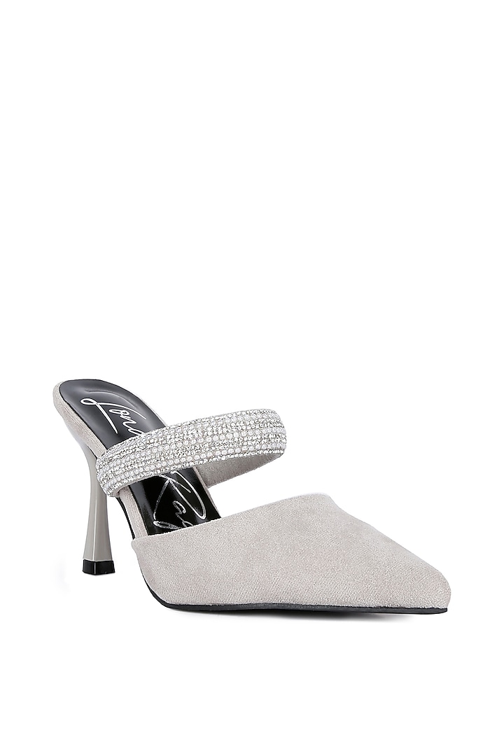 Grey Velvet Embellished Stiletto Heels by London Rag at Pernia's Pop Up Shop