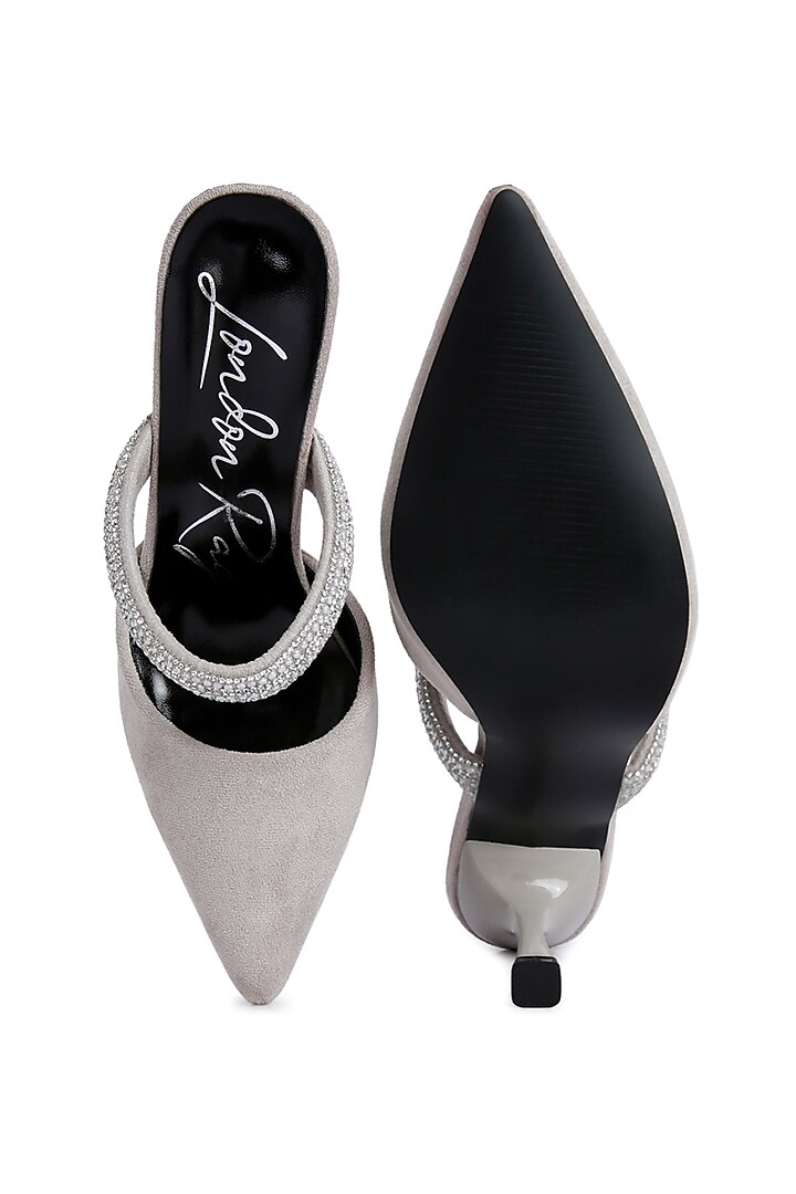 Grey Velvet Embellished Stiletto Heels by London Rag at Pernia's Pop Up Shop
