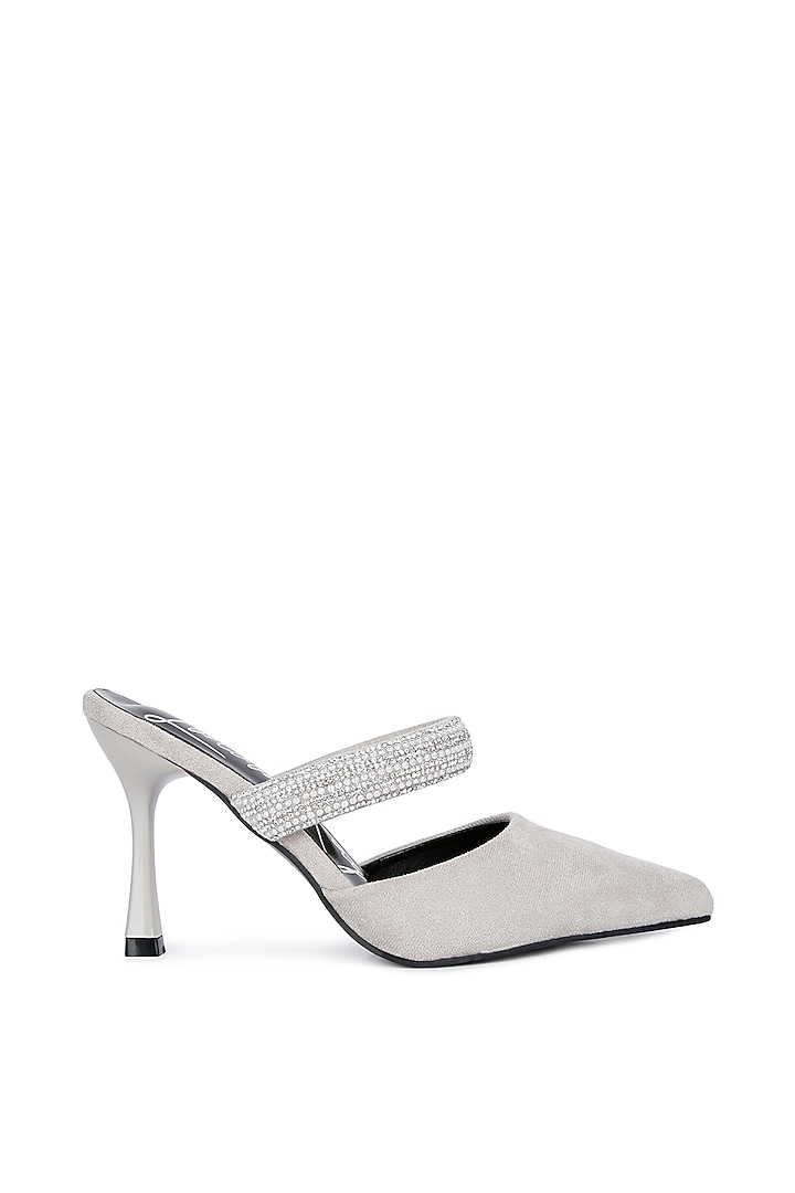 Grey Velvet Embellished Stiletto Heels by London Rag at Pernia's Pop Up Shop