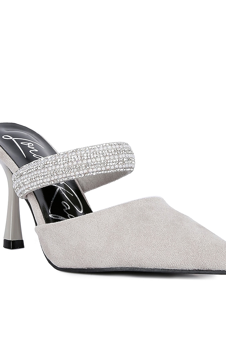 Grey Velvet Embellished Stiletto Heels by London Rag at Pernia's Pop Up Shop