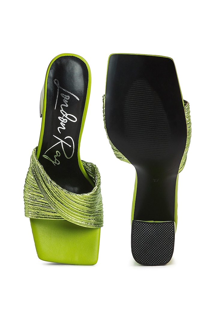Green PU Crinkled Block Heels by London Rag at Pernia's Pop Up Shop