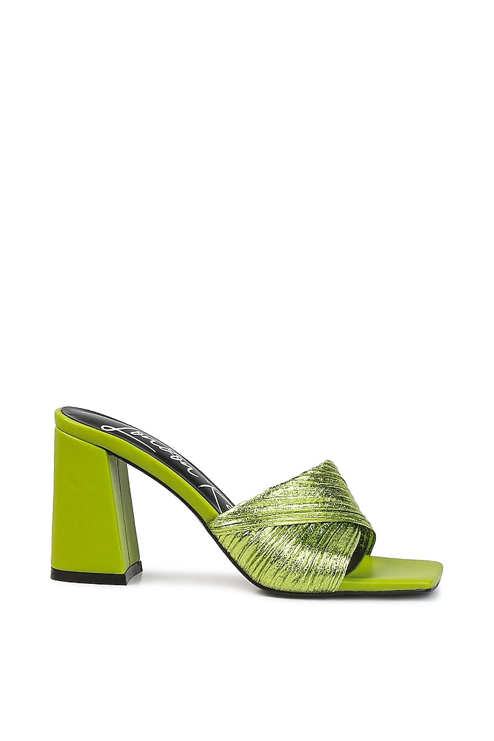 Green PU Crinkled Block Heels by London Rag at Pernia's Pop Up Shop