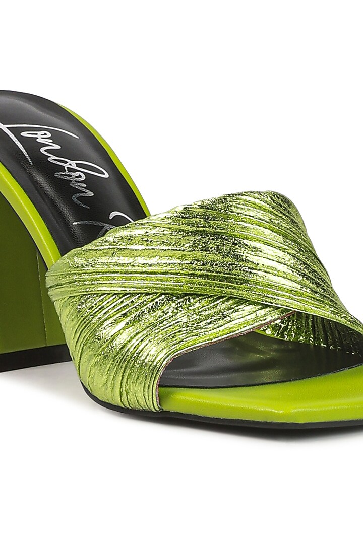 Green PU Crinkled Block Heels by London Rag at Pernia's Pop Up Shop