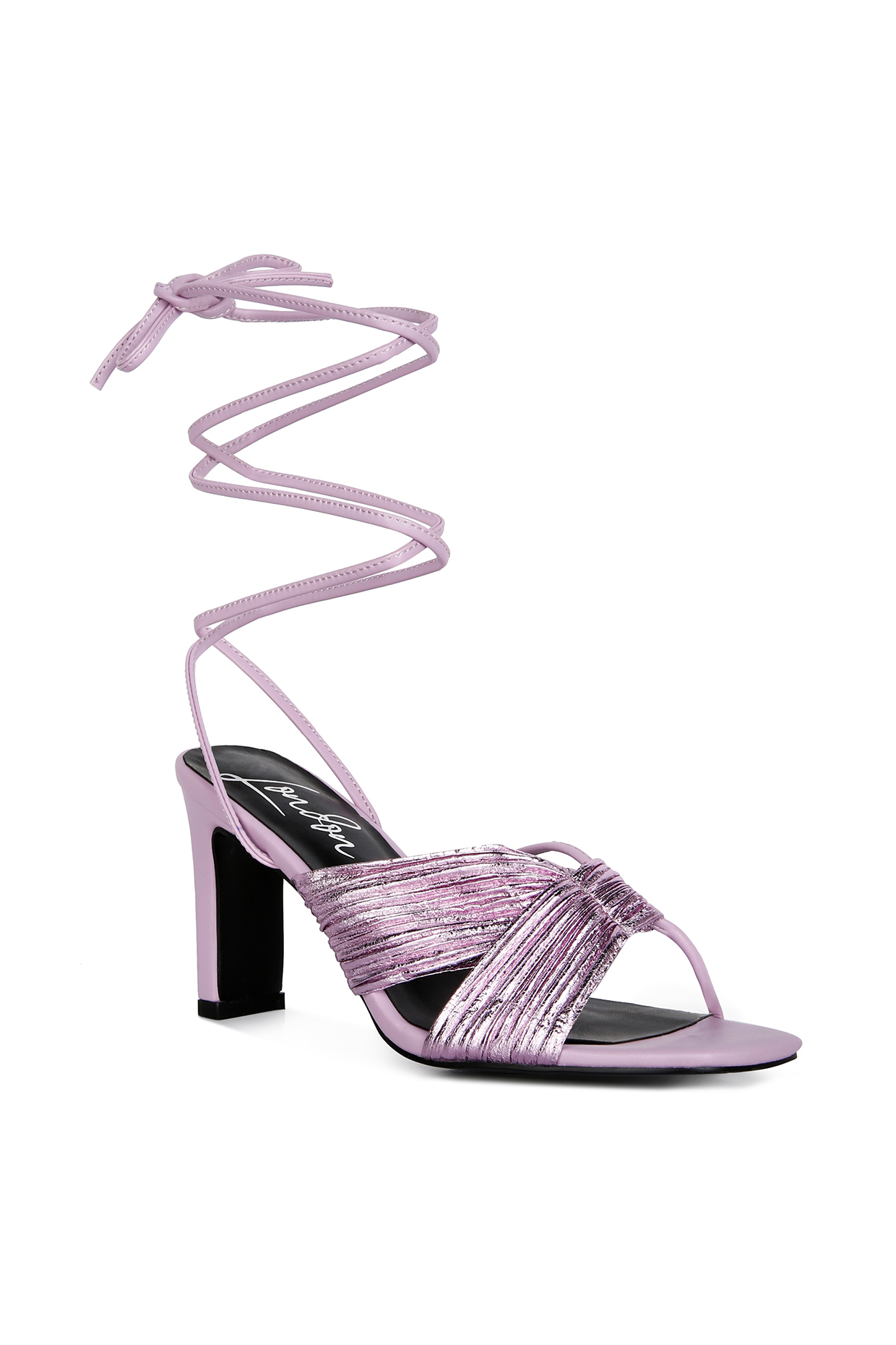 Purple PU Lace-Up Block Heels by London Rag at Pernia's Pop Up Shop