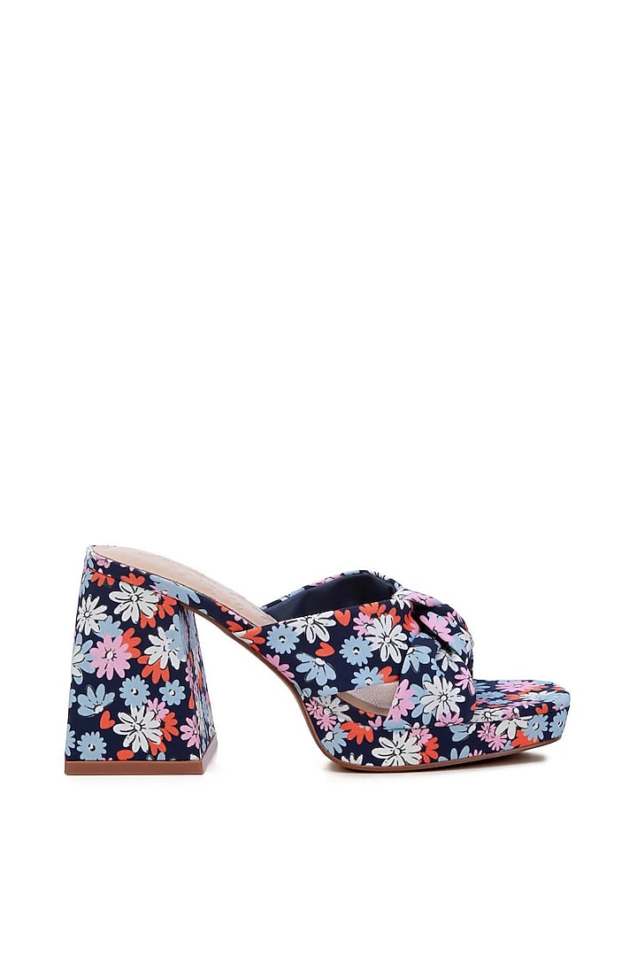 Navy Blue Polyester Floral Printed Heels by London Rag at Pernia's Pop Up Shop