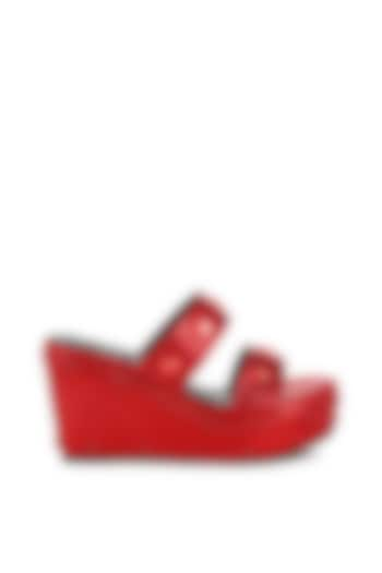 Red Shimmer Fabric Embellished Wedges by London Rag at Pernia's Pop Up Shop