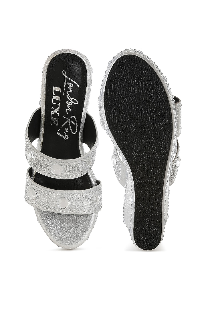 Silver Shimmer Fabric Embellished Wedges by London Rag at Pernia's Pop Up Shop