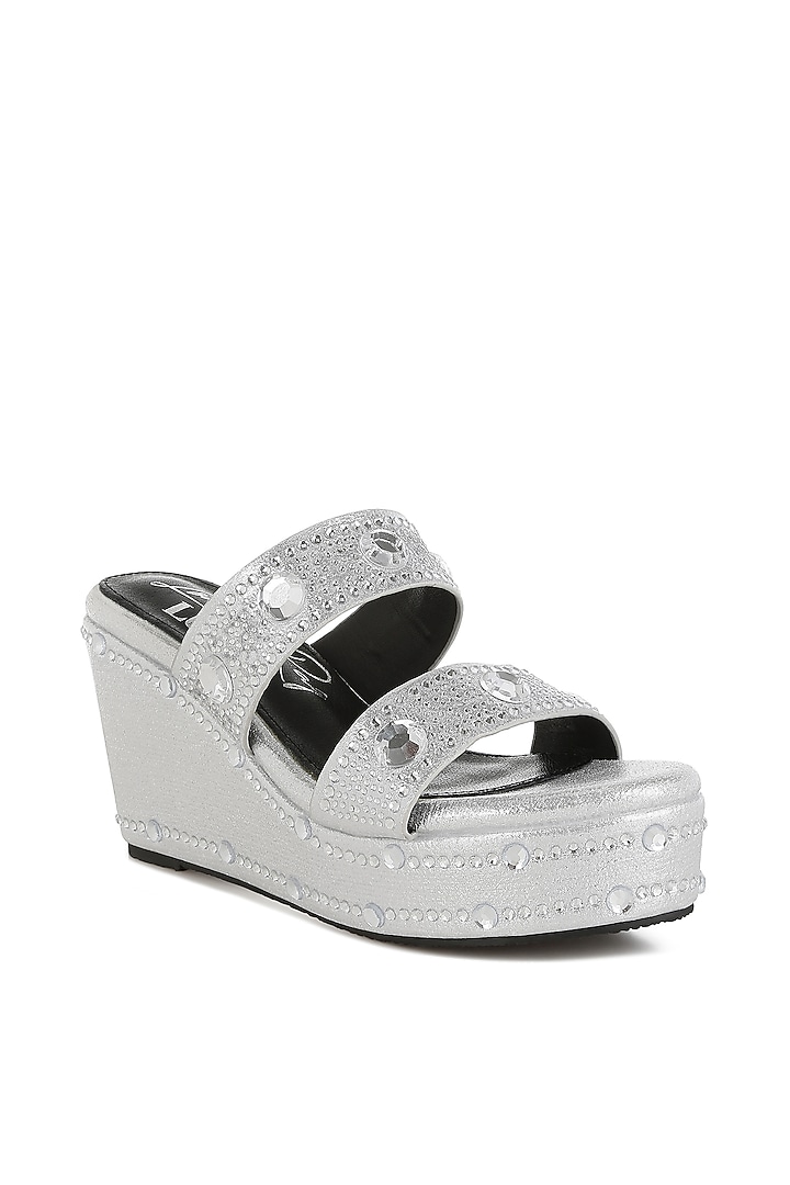 Silver Shimmer Fabric Embellished Wedges by London Rag at Pernia's Pop Up Shop