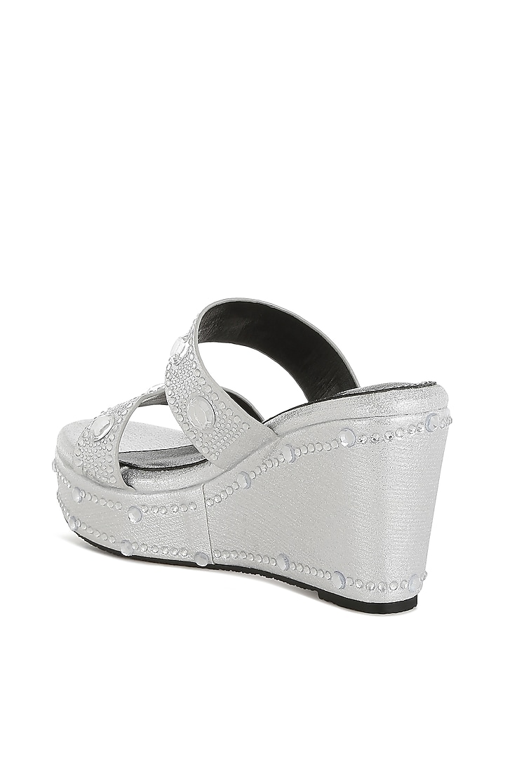 Silver Shimmer Fabric Embellished Wedges by London Rag at Pernia's Pop Up Shop