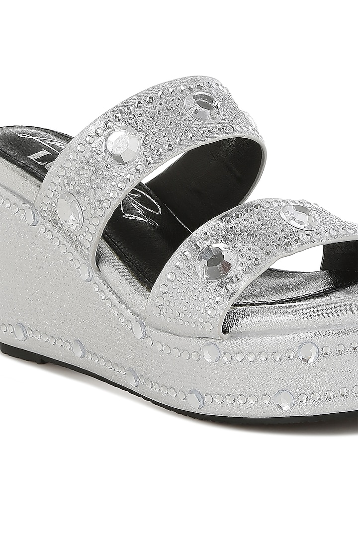 Silver Shimmer Fabric Embellished Wedges by London Rag at Pernia's Pop Up Shop