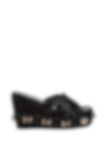 Black Shimmer Fabric Embellished Wedges by London Rag at Pernia's Pop Up Shop