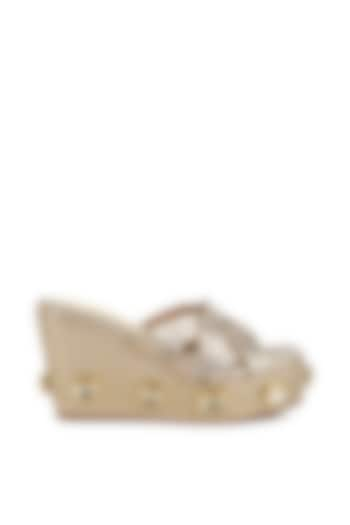 Gold Shimmer Fabric Embellished Wedges by London Rag at Pernia's Pop Up Shop