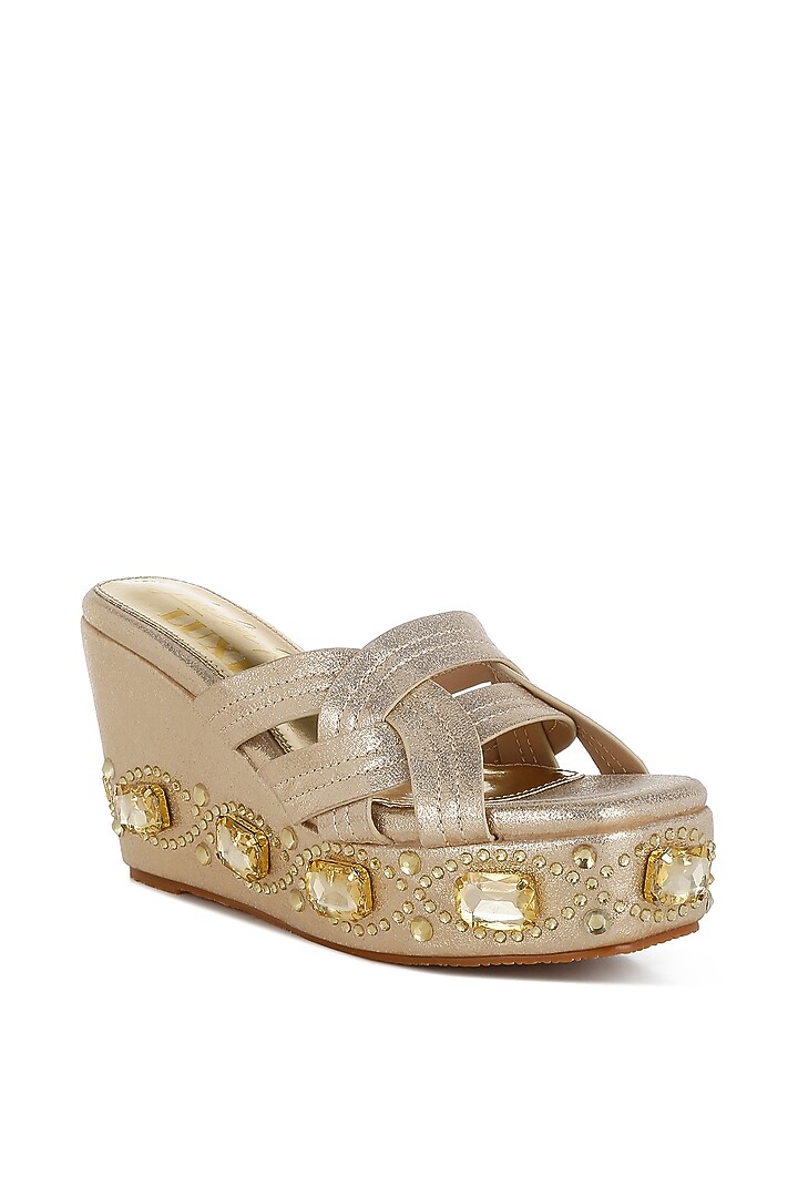 London Rag Wedge Gold Shimmer Fabric Embellished Wedges by London Rag at Pernia's Pop Up ...