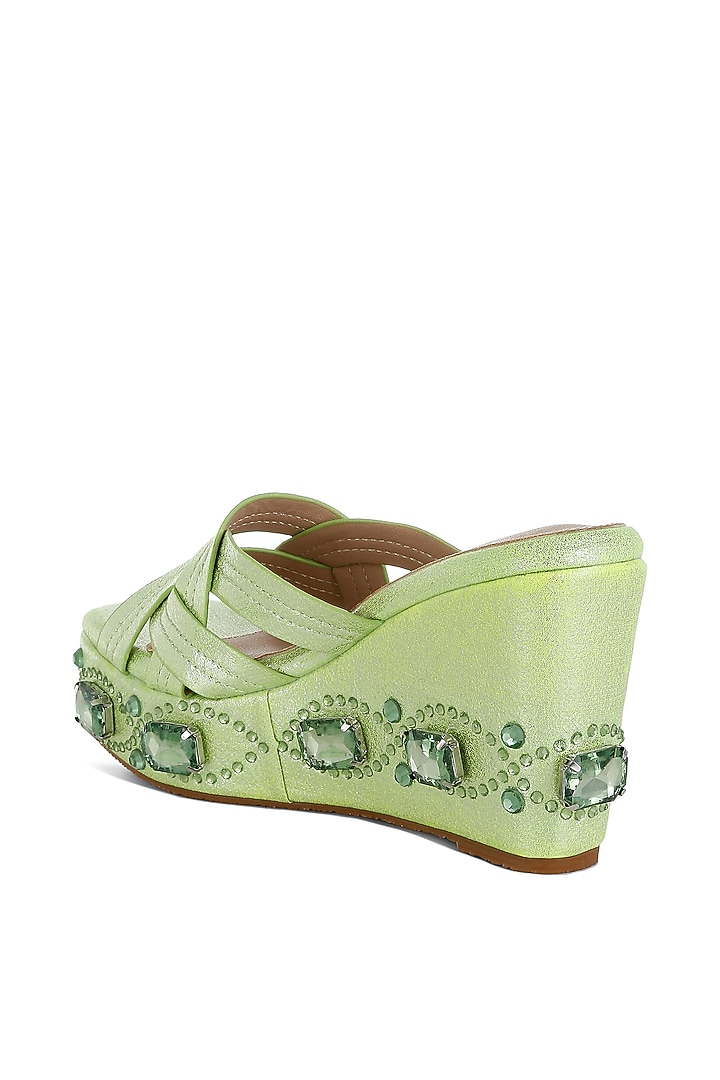 Lime Green Shimmer Fabric Embellished Wedges by London Rag at Pernia's Pop Up Shop