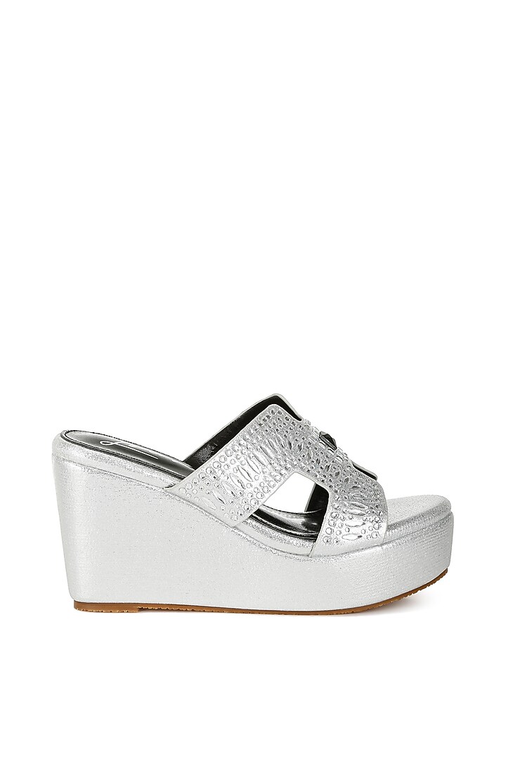 Silver Shimmer Fabric Embellished Wedges by London Rag at Pernia's Pop Up Shop