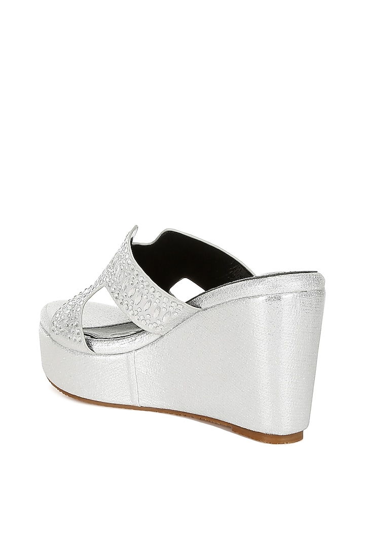 Silver Shimmer Fabric Embellished Wedges by London Rag at Pernia's Pop Up Shop