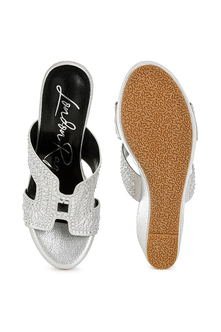 Silver Shimmer Fabric Embellished Wedges by London Rag at Pernia's Pop Up Shop