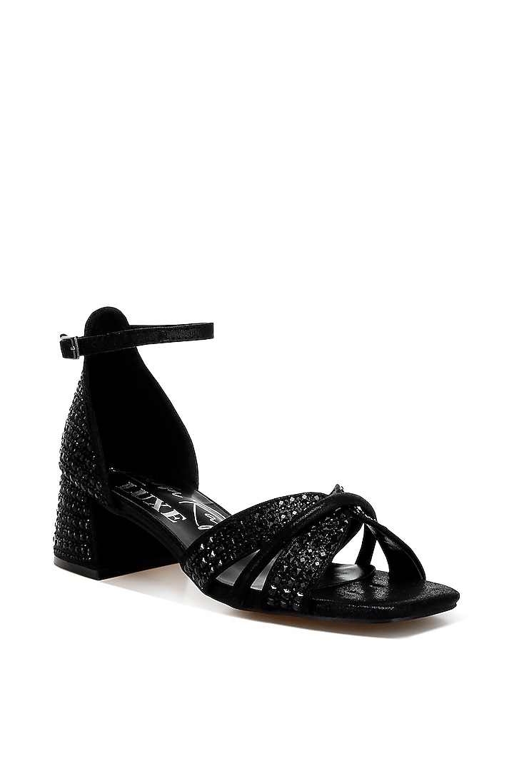 Black Shimmer Fabric Embellished Low-Block Heels by London Rag