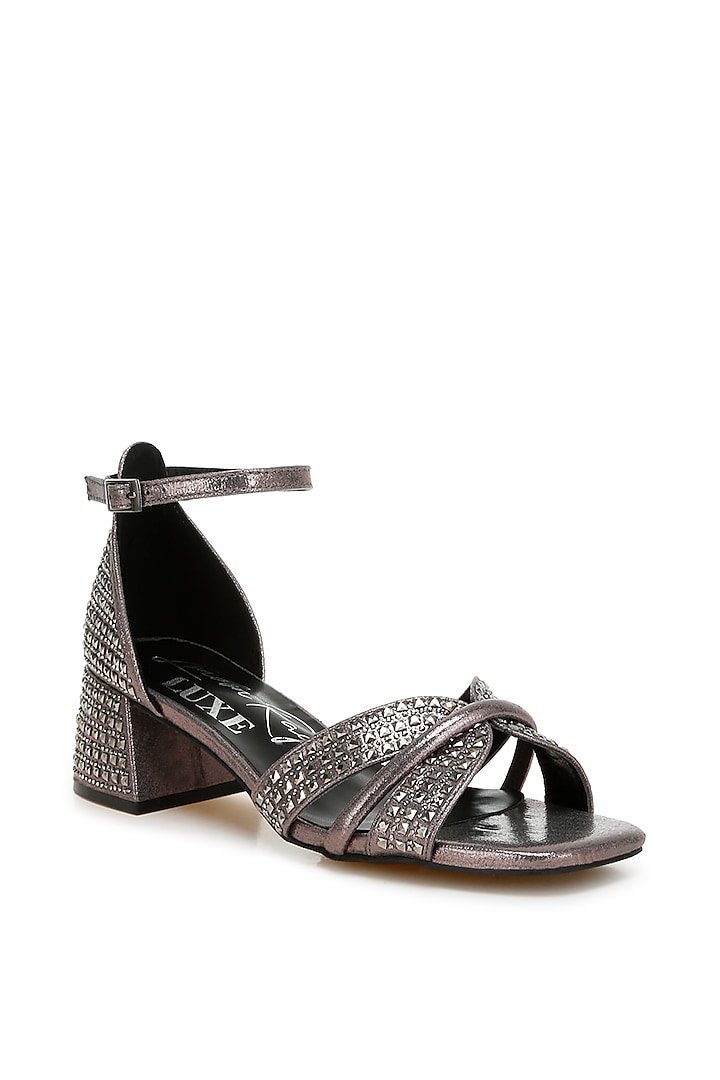 Rose Gold Shimmer Fabric Embellished Low-Block Heels by London Rag at Pernia's Pop Up Shop