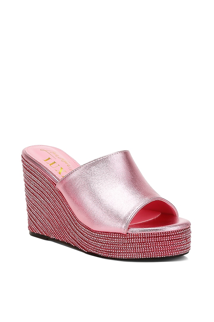 Pink Metallic Faux Leather Rhinestone Embellished Wedges by London Rag at Pernia's Pop Up Shop