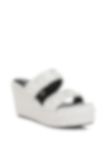 White MIcrofiber Strappy Wedges by London Rag at Pernia's Pop Up Shop