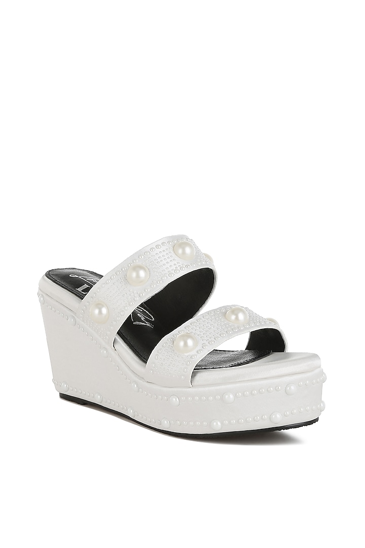 White MIcrofiber Strappy Wedges by London Rag at Pernia's Pop Up Shop