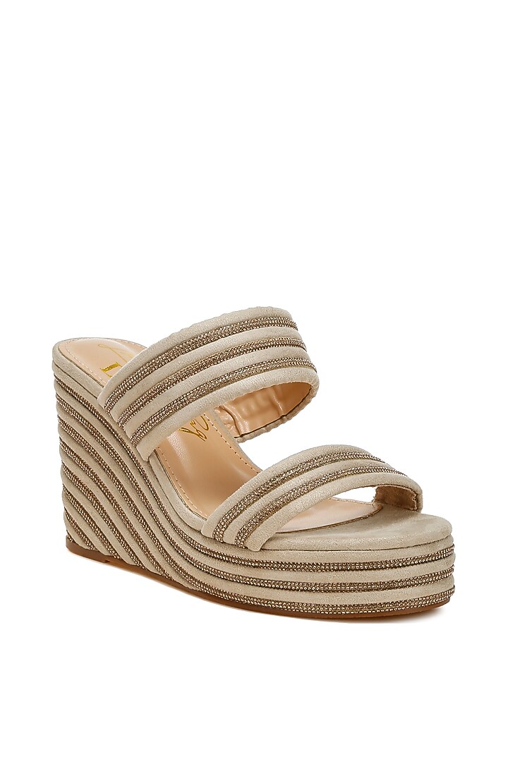 London Rag Wedge Beige Microfiber Rhinestone Embellished Wedges by London Rag at Pernia ...