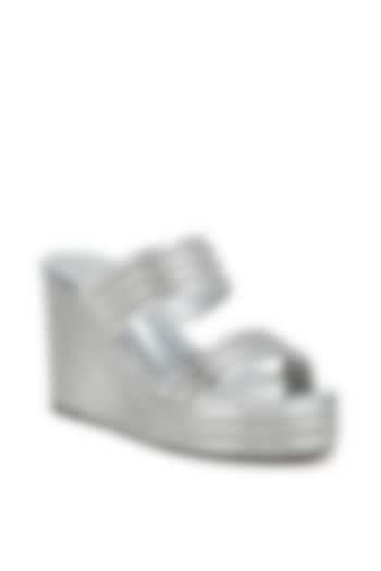 Silver Microfiber Rhinestone Embellished Wedges by London Rag at Pernia's Pop Up Shop