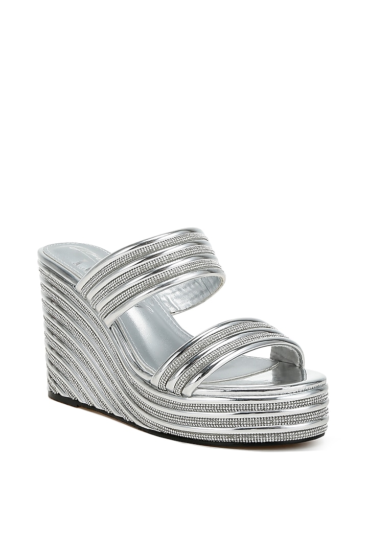 Silver Microfiber Rhinestone Embellished Wedges by London Rag at Pernia's Pop Up Shop