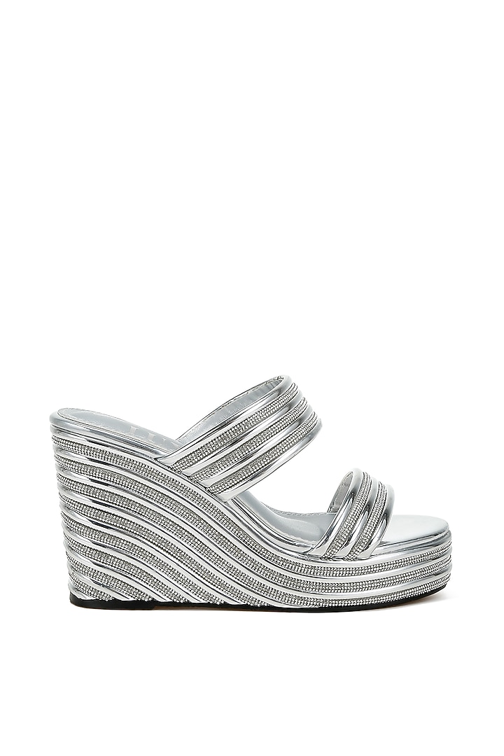 Silver Microfiber Rhinestone Embellished Wedges by London Rag at Pernia's Pop Up Shop