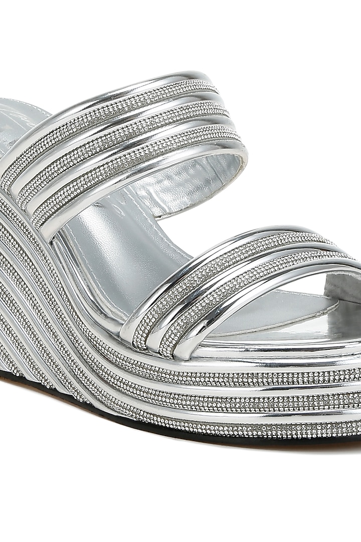 Silver Microfiber Rhinestone Embellished Wedges by London Rag at Pernia's Pop Up Shop