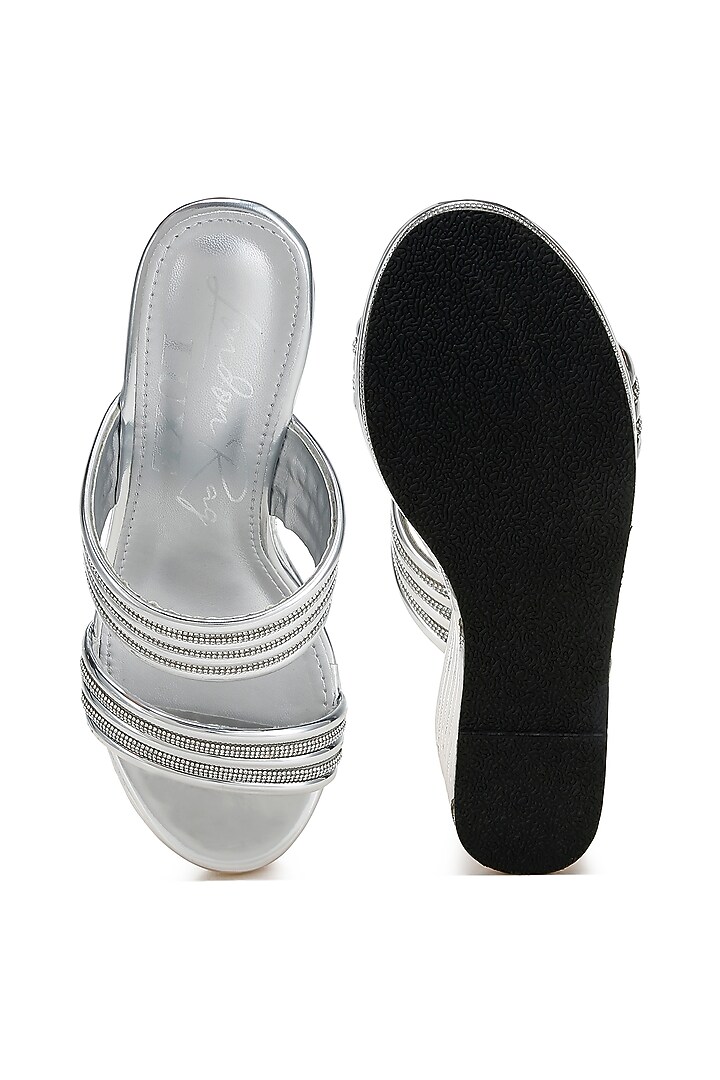 Silver Microfiber Rhinestone Embellished Wedges by London Rag at Pernia's Pop Up Shop