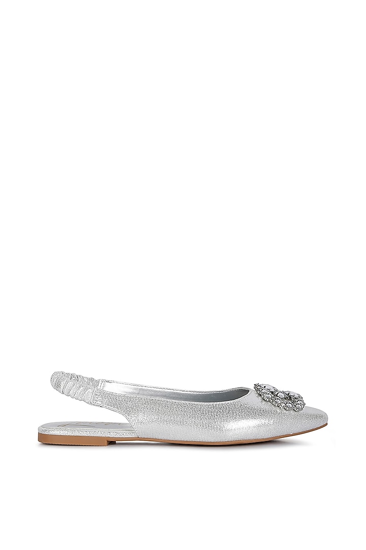 Silver PU Diamante Embellished Mules by London Rag