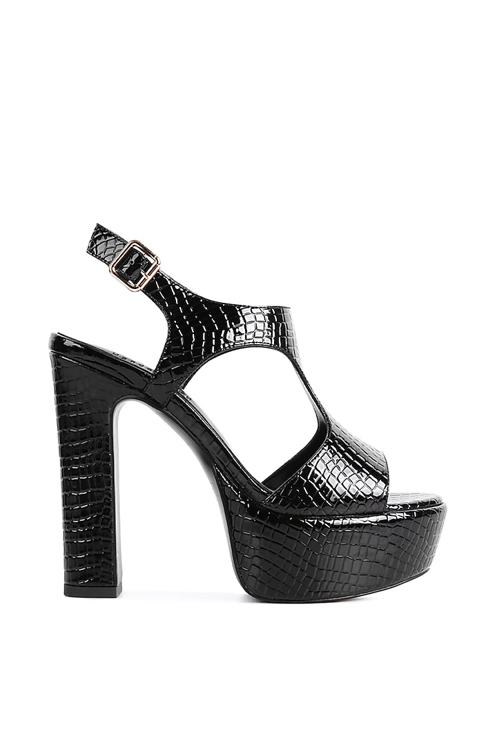 Black Croc Polyurethane Platform Heels by London Rag