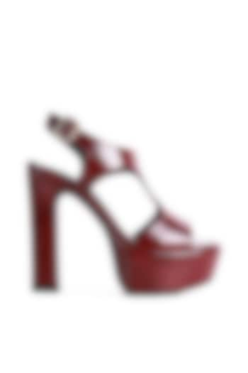 Burgundy Croc Polyurethane Platform Heels by London Rag