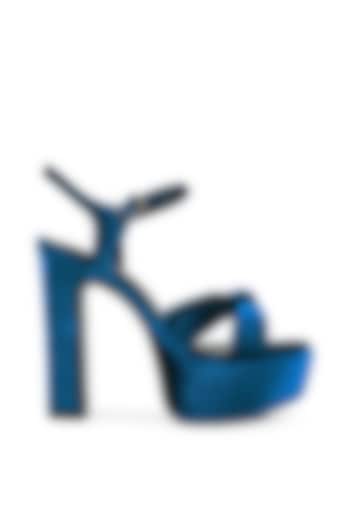 Royal Blue Velvet Knotted Strap Block Heels by London Rag at